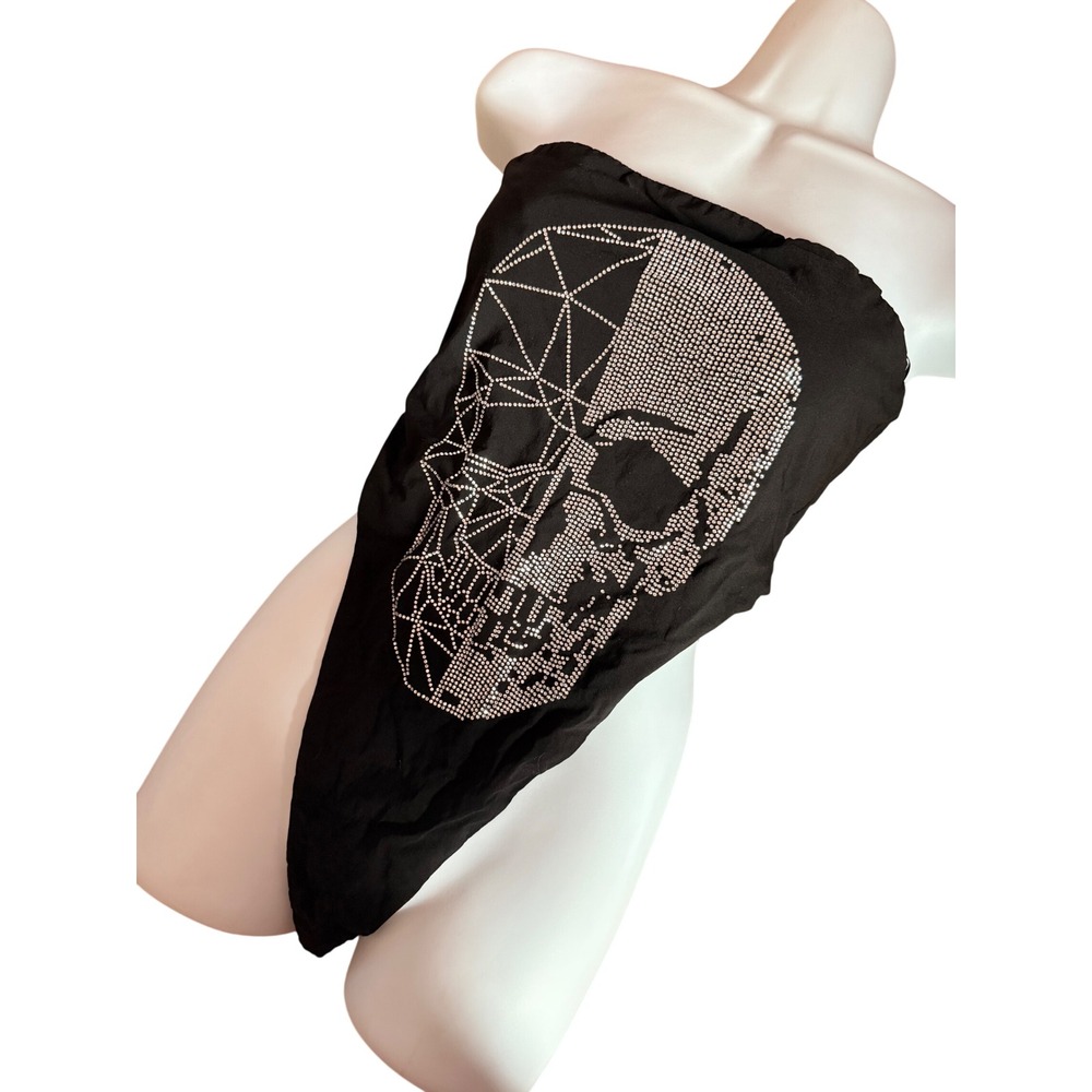 Akira Black Rhinestone Skull Handkerchief Tube‎ Top Strapless Goth alterntive - Picture 3 of 7